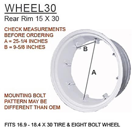 Aftermarket 15 x 30 8 Loop Rear Rim Fits Ford 5000 7610 3000 6600 4110 4600 2600 6610 4000 WHP60-0042
